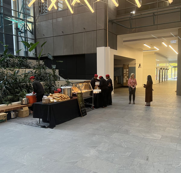 office lobby with catering