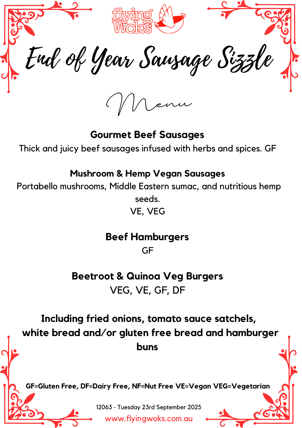 School Catering Menu Board - Flying Woks