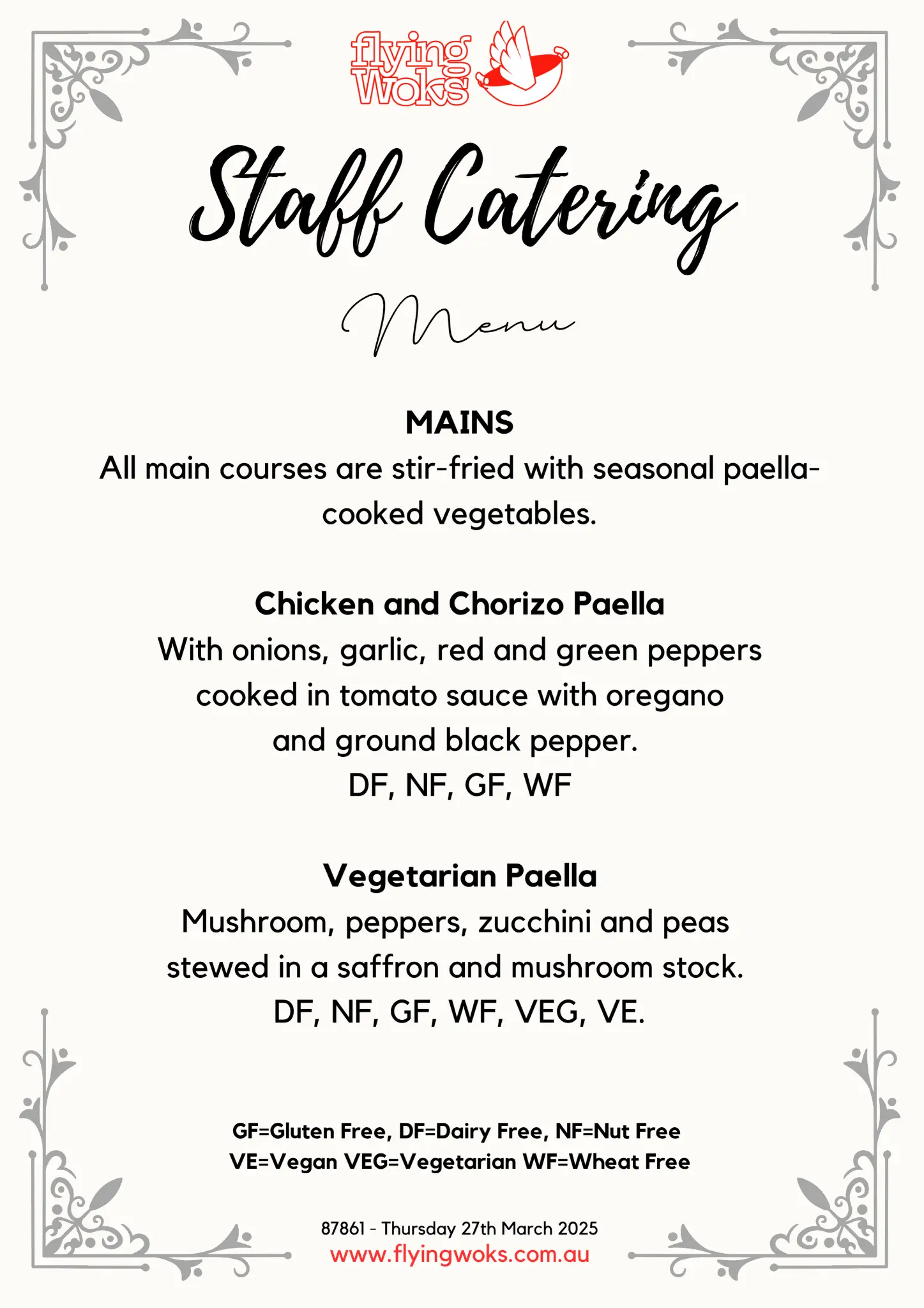 School Catering Menu Board - Flying Woks