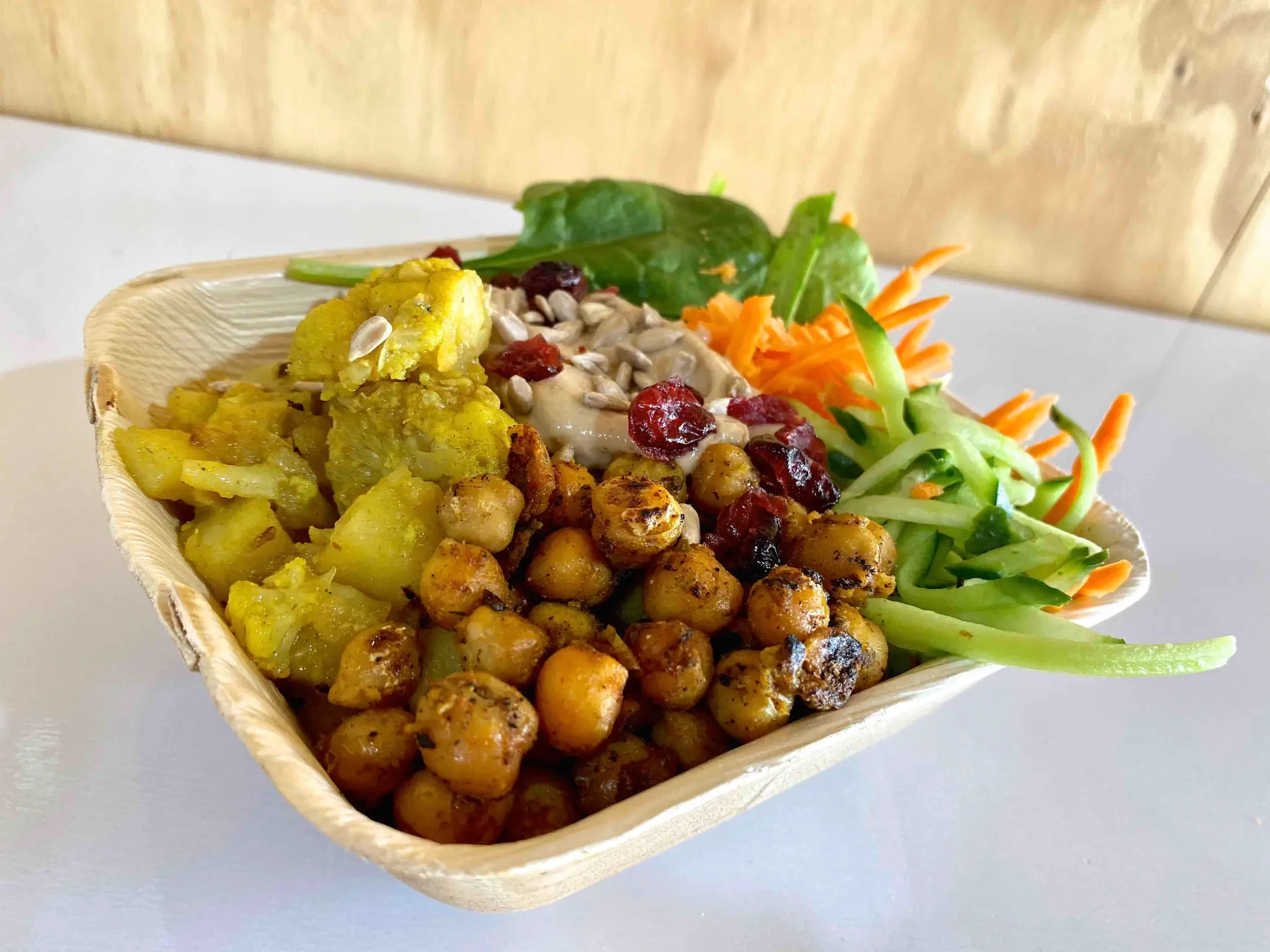 Flying Woks Vegetarian Buddha Bowl - spicy chickpeas, cauliflower, tahini, quinoa Melbourne catering