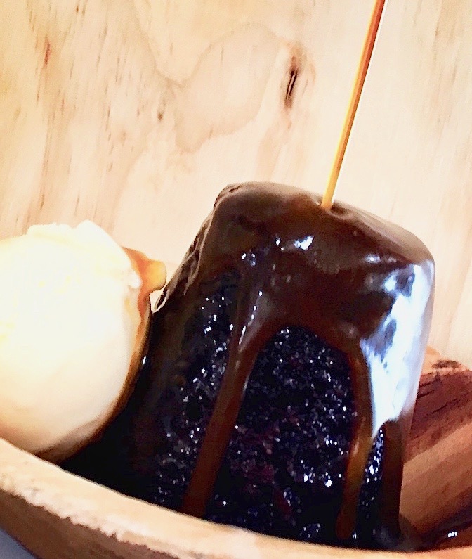 Sticky date pudding with vanilla ice cream and chocolate sauce